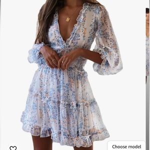 White dress with blue and orange details from Amazon. Size Small